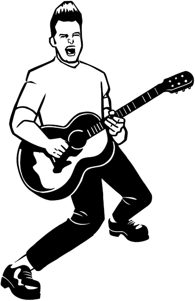 Young man playing guitar vinyl sticker. Customize on line. Music 061-0391